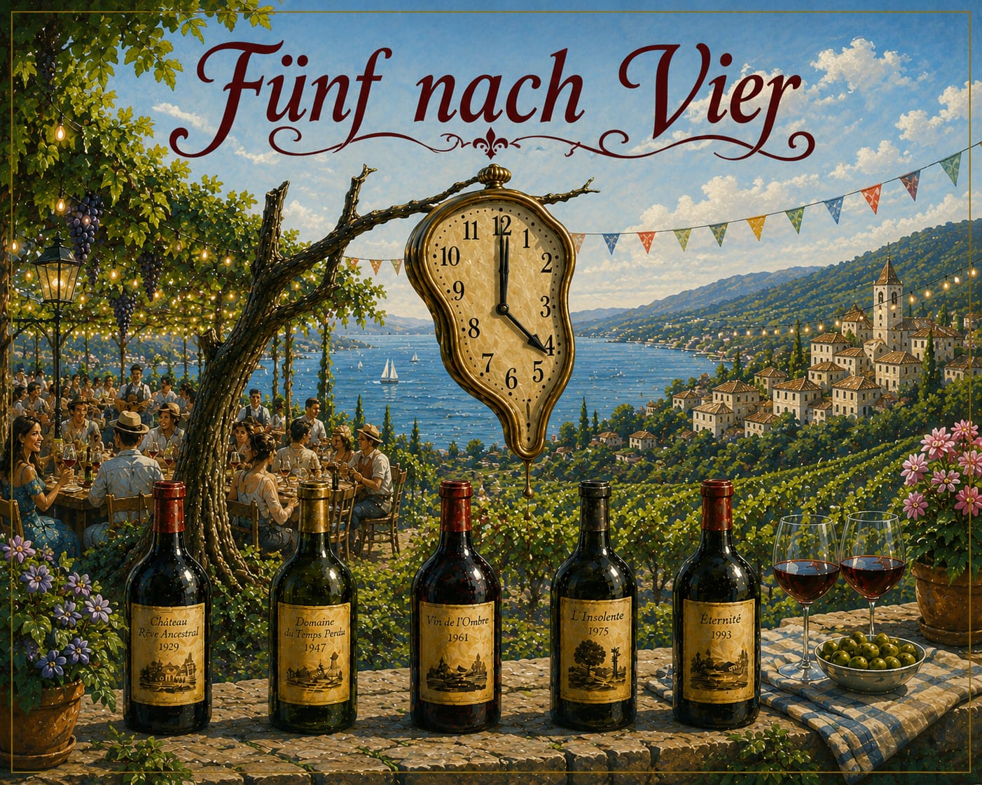 Dekoratives Bild Weinprobe | Uhr mit Weinflaschen